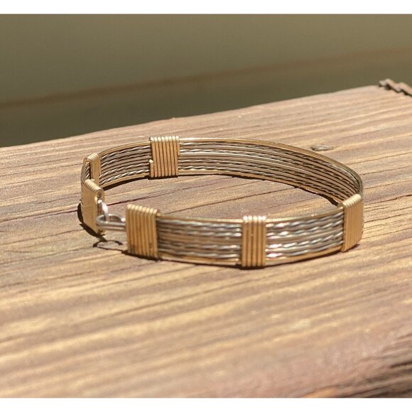 Argentium SILVER Old English Rolled GOLD Hand Crafted 8 Strand 7 1/4” BRACELET - Picture 1 of 9